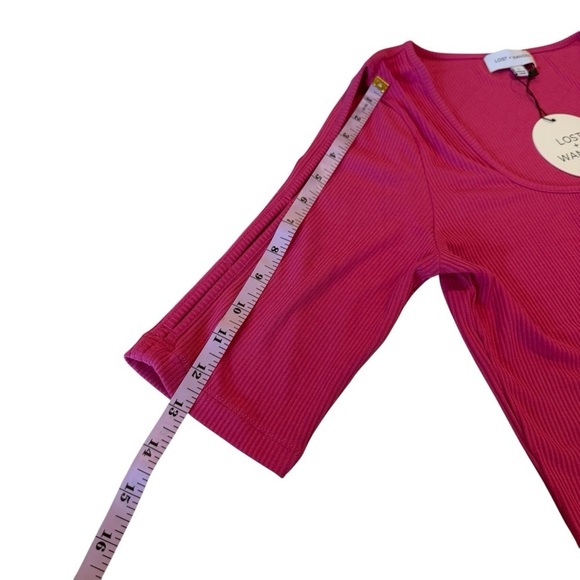 Lost + Wander Pink Cropped Ribbed Top with Cutout Elbow Length Sleeves NEW Large - Picture 7 of 11
